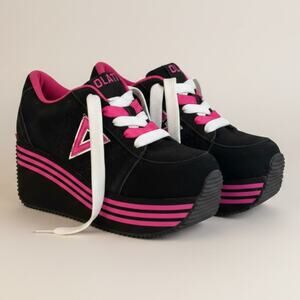 Volatile Elevation Wedge Sneakers Black Pink Platform Shoes Size 7.5